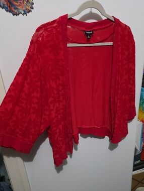 torrid Red Floral Jacquard Open-Front Cardigan